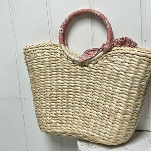 Tyler Boe Woven Wicker Bag with Bandana